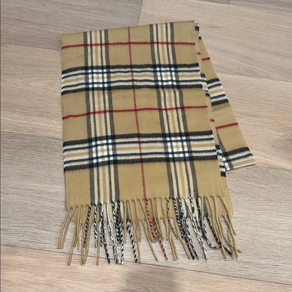 V. FRAAS Tan and Black Plaid Scarf with Fringe - Picture 3 of 3